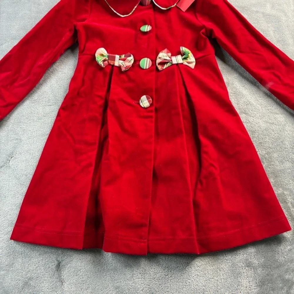 Blueberry Boulevard Girls Red Velvet Holiday Coat Dress Size 5T‎ EUC